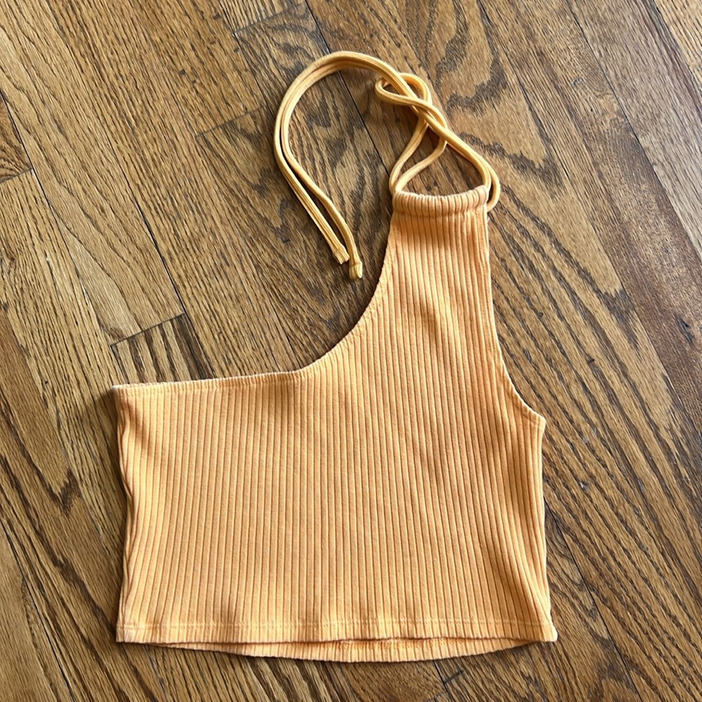 Aerie Tangerine Ribbed One-Shoulder Top - Picture 2 of 3
